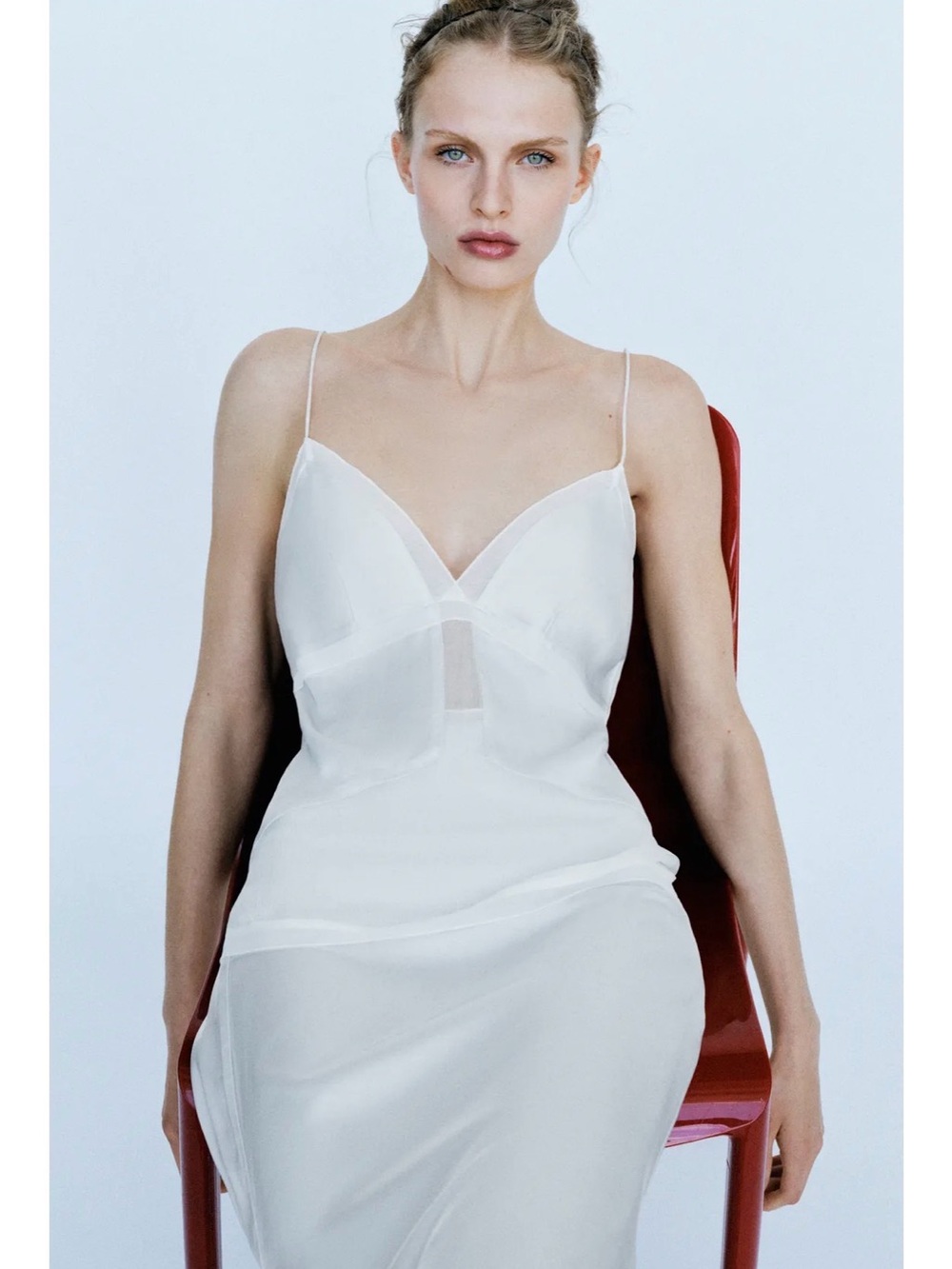 Zara Pastel Blue Sheer-Panel Slip Tank Dress